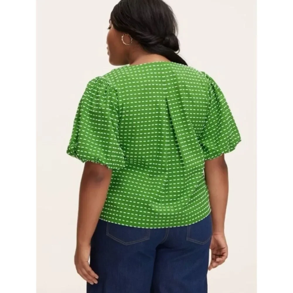 Kate Spade Green Textured Dot Tie-Front Top Size XS